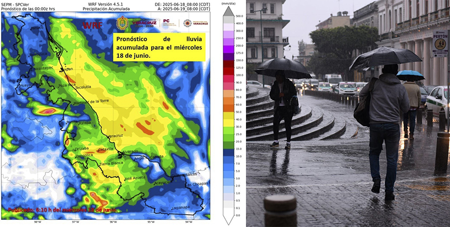 LLUVIAS MUY FUERTES, PRONÓSTICO PARA ESTE MIÉRCOLES EN VERACRUZ