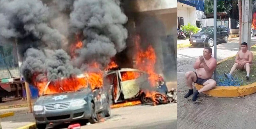 ATACAN A AGENTES Y QUEMAN PATRULLAS EN TEZONAPA, VERACRUZ