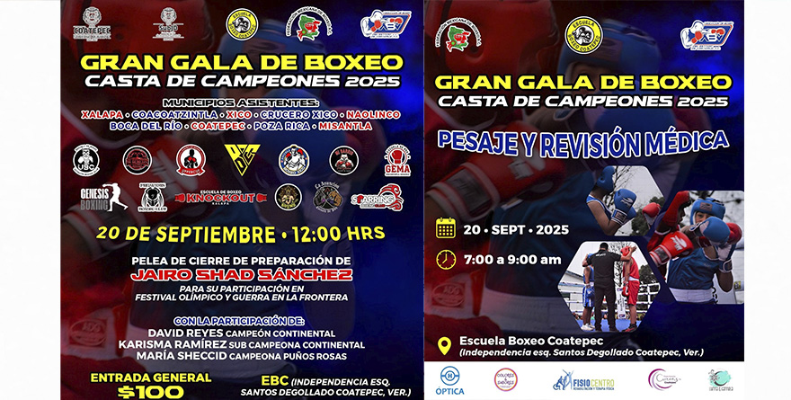 LISTA GALA DE BOXEO “CASTA DE CAMPEONES” EN COATEPEC