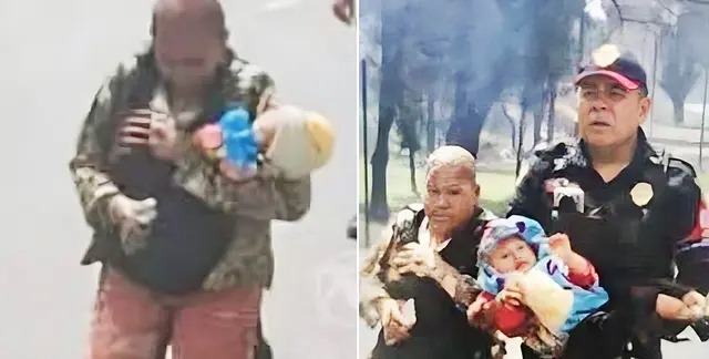 CUBRE A SU NIETA CON SU CUERPO PARA EVITAR QUE SE QUEME