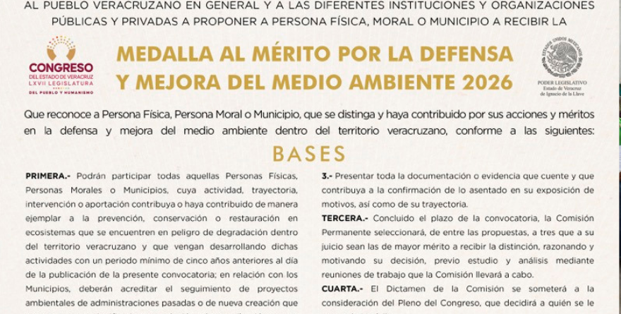 CONVOCATORIA PARA PREMIO AL MÉRITO AMBIENTAL 2026