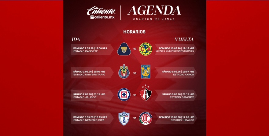 DEFINE LIGA MX FECHAS Y HORARIOS PARA CUARTOS DE FINAL