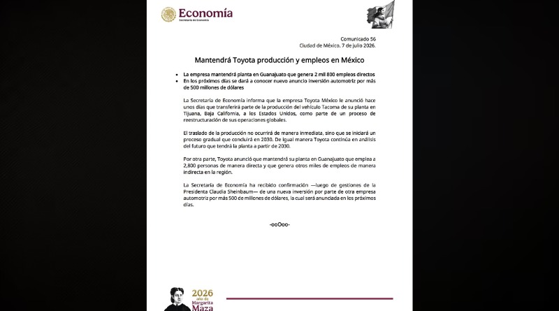 REDUCCIÓN DE PRODUCCIÓN EN BC MIENTRAS TOYOTA APUESTA POR TEXAS