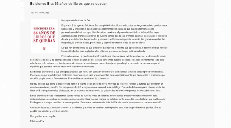 NIEGA CIERRE; ERA REDUCE OPERACIONES