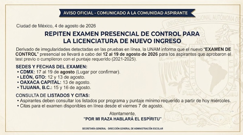 REPITEN EXAMEN EN LA CDMX Y 3 CIUDADES PRÓXIMA SEMANA