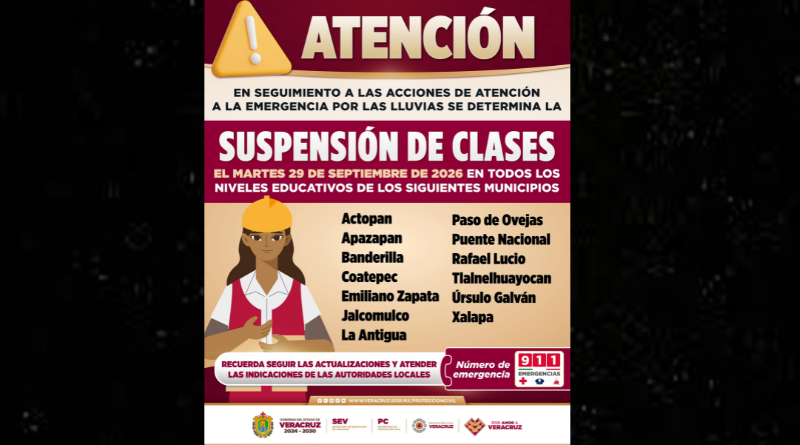 SUSPENDEN CLASES EN 13 MUNICIPIOS ANTE LAS LLUVIAS