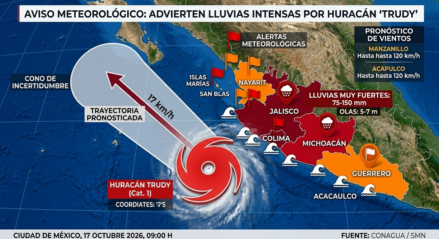 ADVIERTEN LLUVIAS INTENSAS POR HURACÁN ‘TRUDY’